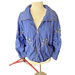 John Weitz Vintage 80s Blue Beaded Windbreaker Size Medium